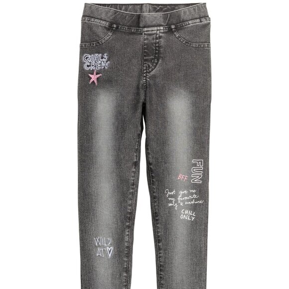 H&M | 11 - 12 years | Graphic Charcoal Denim Leggings | Back Pockets - Picture 1 of 16